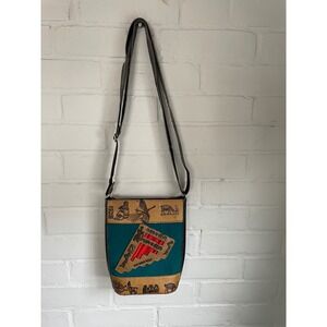 Vintage Peru Tooled Leather Suede Crossbody Bag Boho Andean Llama Condor Artisan